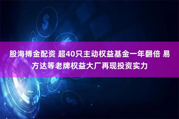 股海搏金配资 超40只主动权益基金一年翻倍 易方达等老牌权益大厂再现投资实力